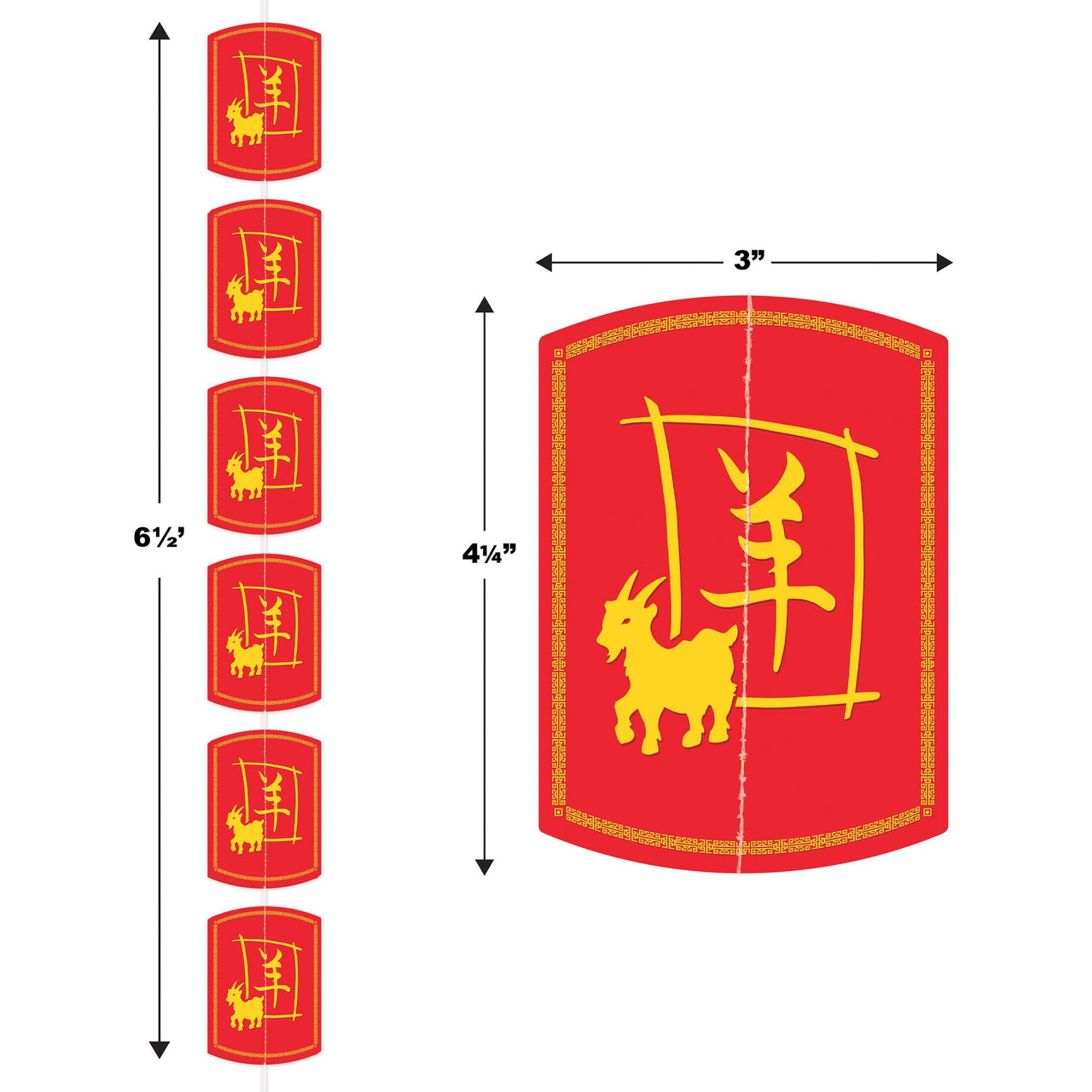 6 Pack Bulk Year of the Goat Chinese New Year Stringer 6.5 ft