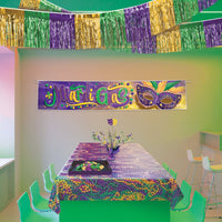 6 Pack Bulk Mardi Gras Metallic Fringe Drape Gold, Green, Purple (15 inch x 10 ft)