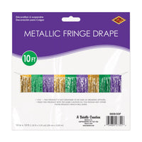 6 Pack Bulk Mardi Gras Metallic Fringe Drape Gold, Green, Purple (15 inch x 10 ft)