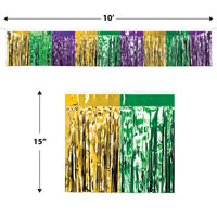 6 Pack Bulk Mardi Gras Metallic Fringe Drape Gold, Green, Purple (15 inch x 10 ft)