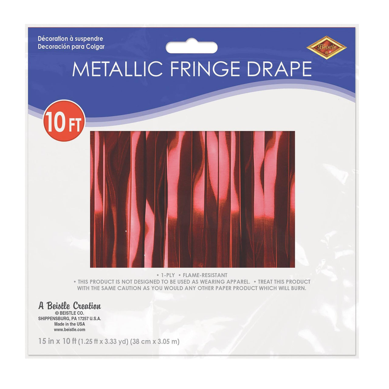 1-Ply Fire Resistant Metallic Fringe Drape - red