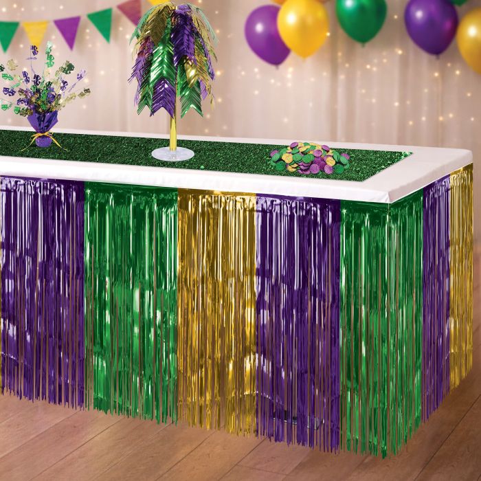6 Pack Bulk Mardi Gras Metallic Table Skirt Gold, Green, Purple - view 2