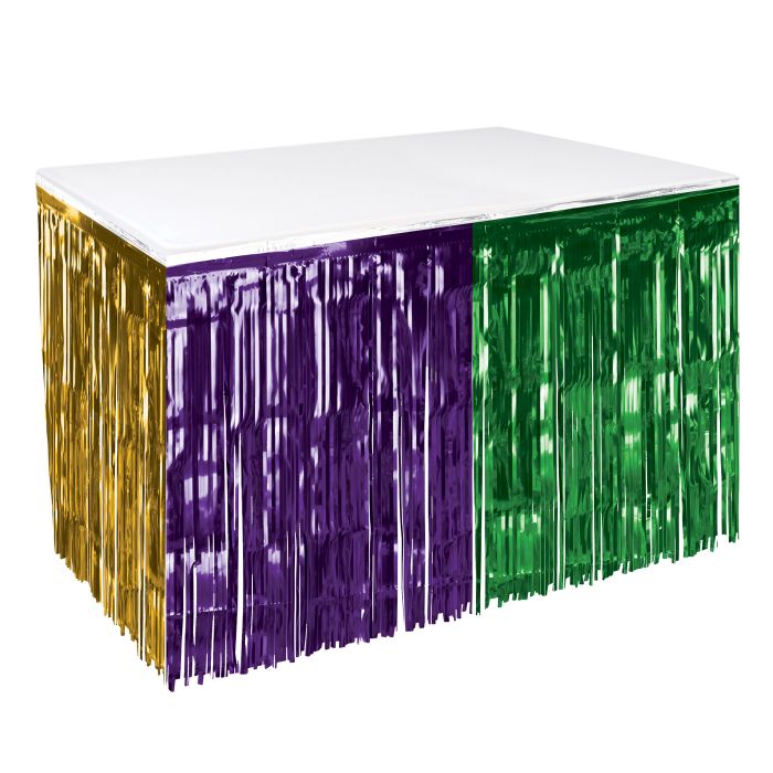 6 Pack Bulk Mardi Gras Metallic Table Skirt Gold, Green, Purple - view 5