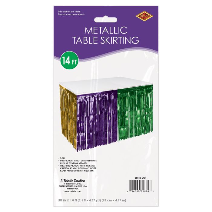 6 Pack Bulk Mardi Gras Metallic Table Skirt Gold, Green, Purple - view 6