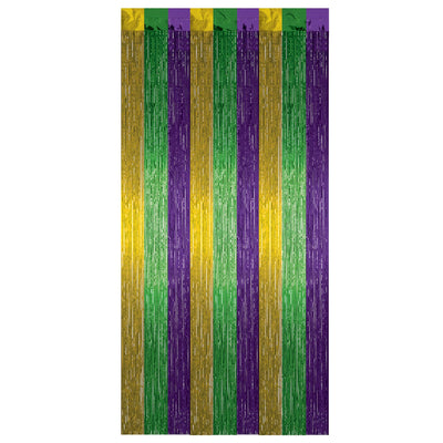 Mardi Gras 1-Ply Gleam 'N Curtain - gold - green - purple - Bulk 6 Pack