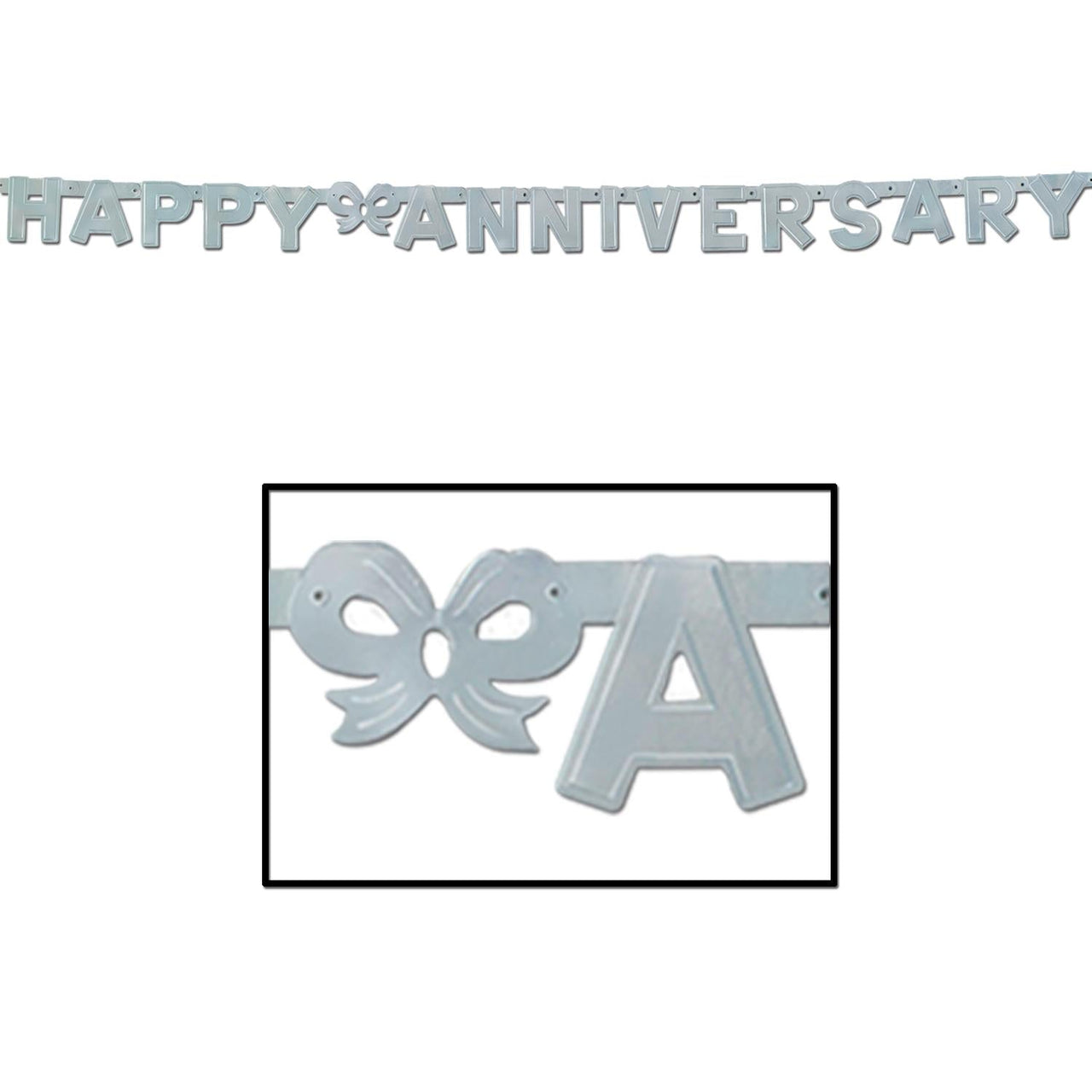 Foil Happy Anniversary Streamer - Silver (4.25 Inches x 6 ft) - Bulk 12 Pack