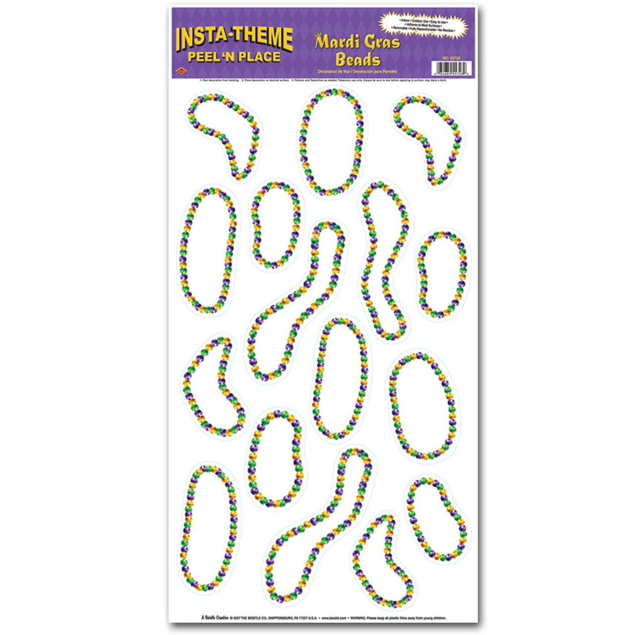 Mardi Gras Bead Necklaces Peel 'N Place Clings - Bulk/192 Clings