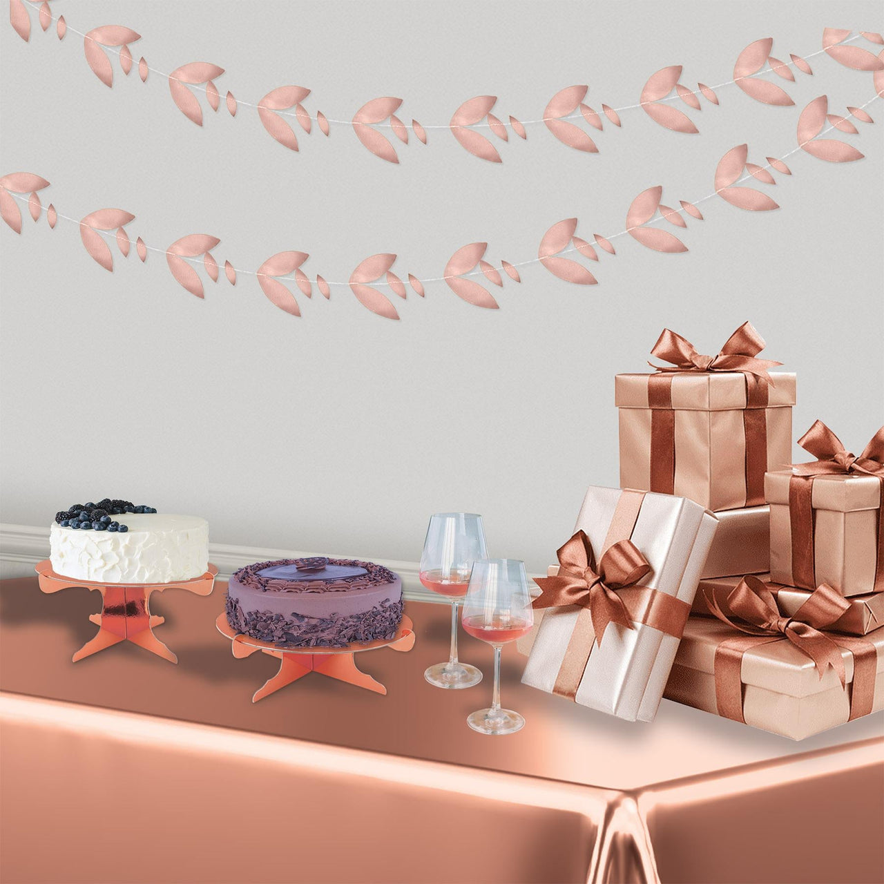 Bulk Rose Gold Foil Leaves Garland (12 Pkgs Per Case) by Beistle