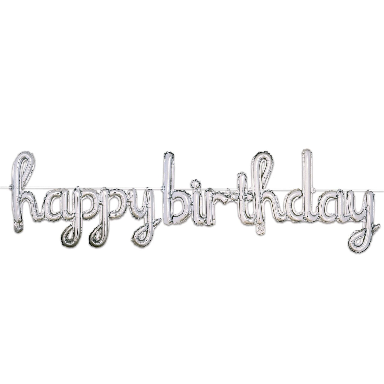 Script Silver Happy Birthday Party Balloon Streamer - Bulk 6 Pack