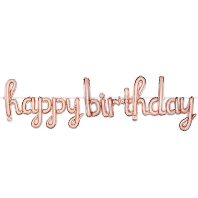 Script Rose Gold Happy Birthday Party Balloon Streamer - Bulk 6 Pack