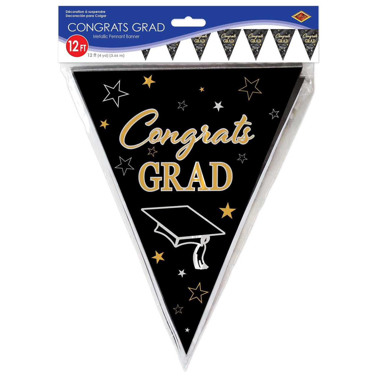 Bulk Metallic Congrats Grad Pennant Banner (12 Pkgs Per Case) by Beistle