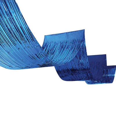 Blue Metallic Fringe Ceiling Curtain - 19.5" x 16'