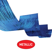 12 Pack Bulk Blue Metallic Fringe Ceiling Curtain 19.5 inch x 16ft