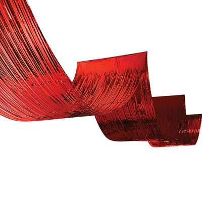 Red Metallic Fringe Ceiling Curtain - 19.5" x 16'