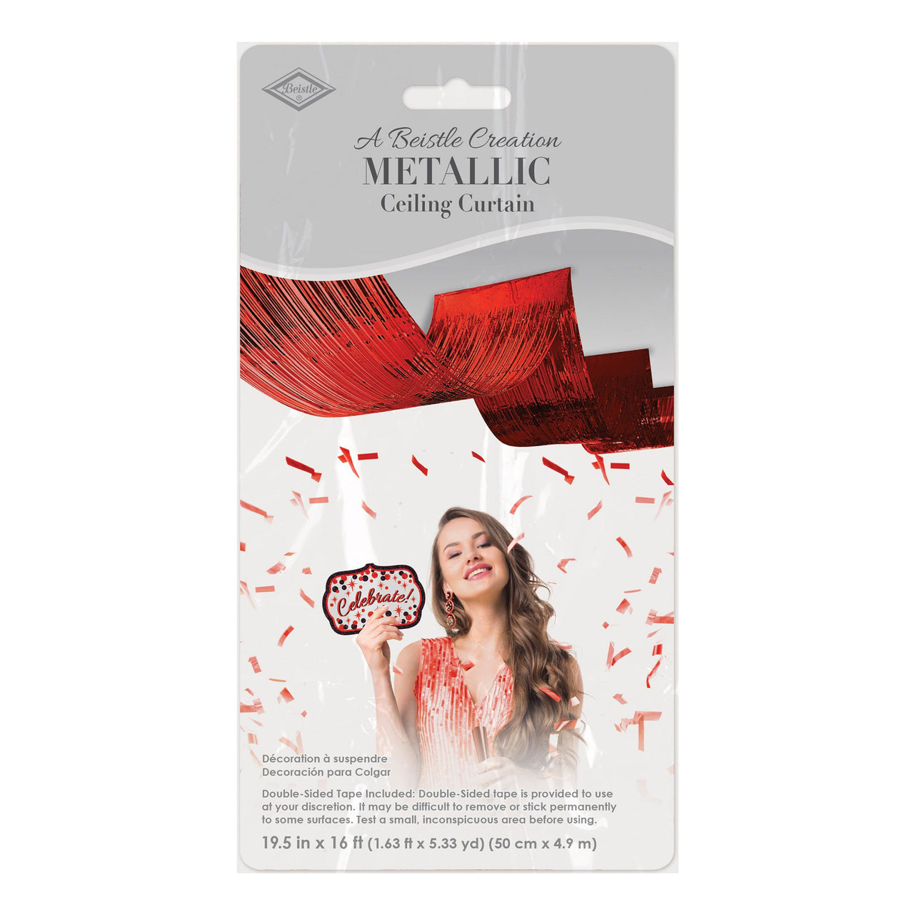 12 Pack Bulk Red Metallic Fringe Ceiling Curtain 19.5 inch x 16ft