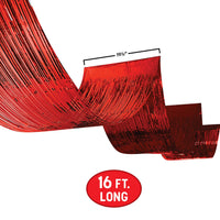 12 Pack Bulk Red Metallic Fringe Ceiling Curtain 19.5 inch x 16ft