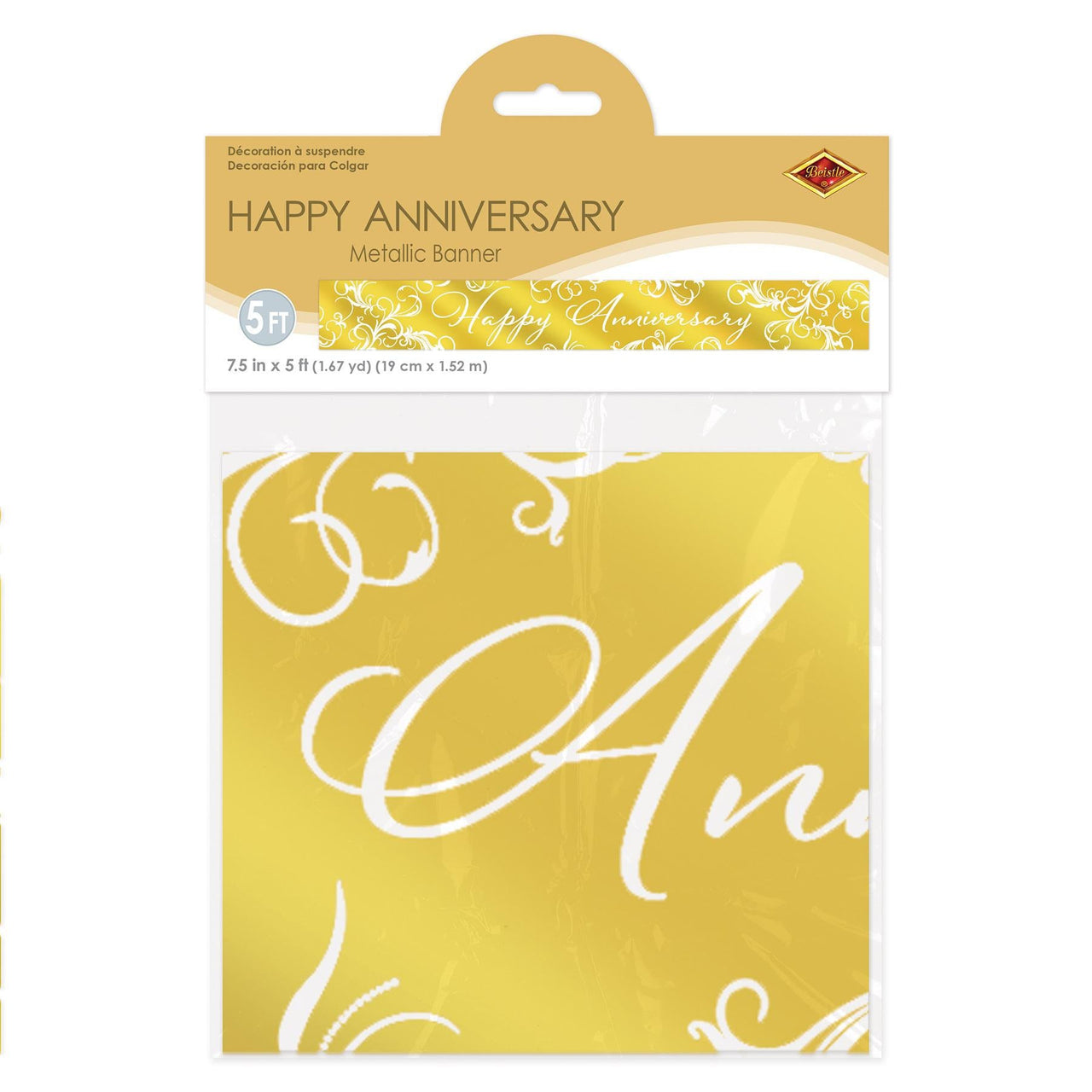 Beistle Metallic Happy Anniversary Banner - 7.5 inch x 5 Feet - Anniversary Banners