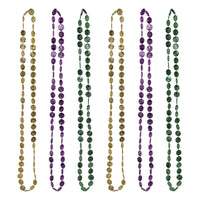 Mardi Gras Coin Bead Necklaces Asst gold, green, purple - Bulk 72 Pack