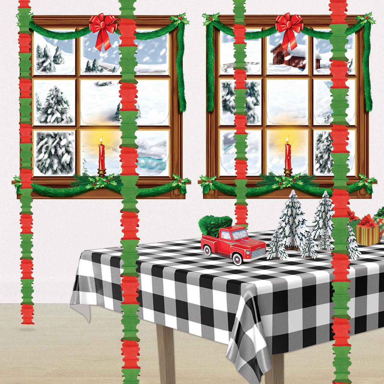 Beistle Ceiling Drops Red & Green - 4.5-inch x 14.5-feet Size - Christmas/Winter Ceiling Decor