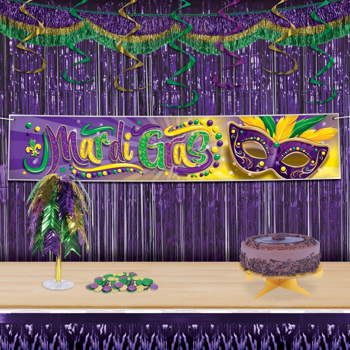 6 Pack Bulk Mardi Gras 72.5 inch Tinsel Fringe Bunting
