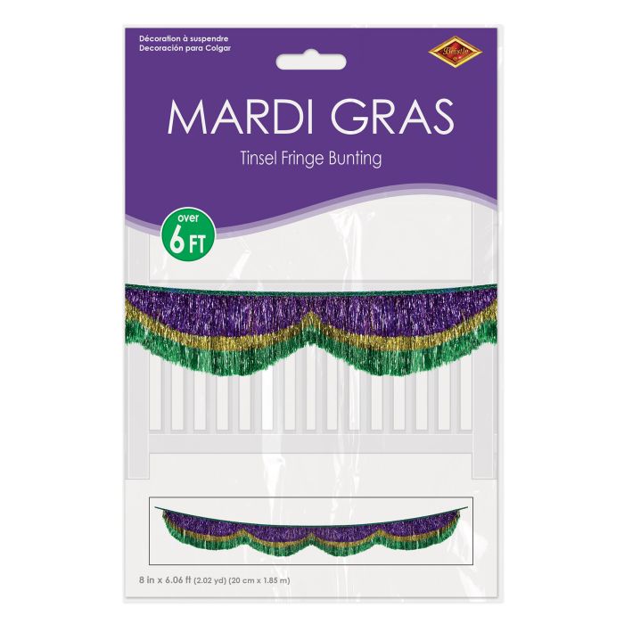6 Pack Bulk Mardi Gras 72.5 inch Tinsel Fringe Bunting