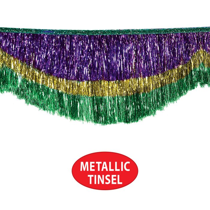 6 Pack Bulk Mardi Gras 72.5 inch Tinsel Fringe Bunting