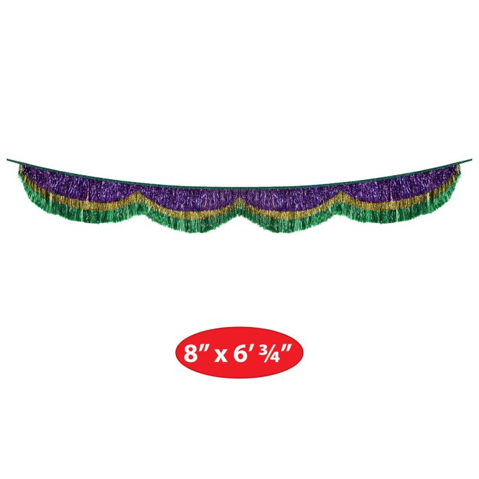 6 Pack Bulk Mardi Gras 72.5 inch Tinsel Fringe Bunting
