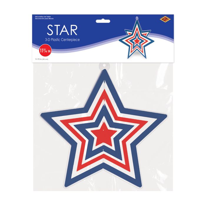 12 Pack Beistle Red, White and Blue 3-D Plastic Star Centerpiece