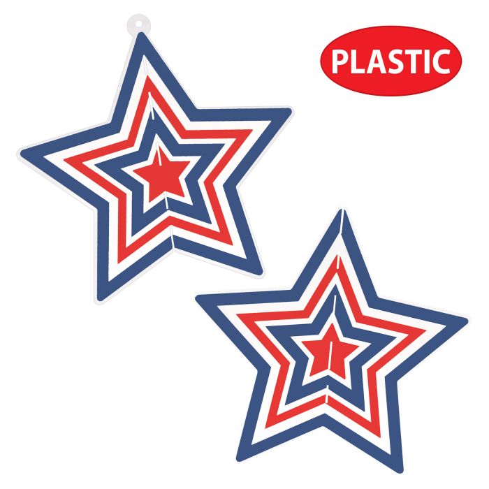 12 Pack Beistle Red, White and Blue 3-D Plastic Star Centerpiece