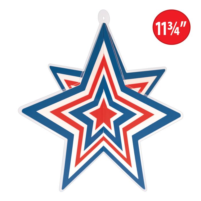 12 Pack Beistle Red, White and Blue 3-D Plastic Star Centerpiece