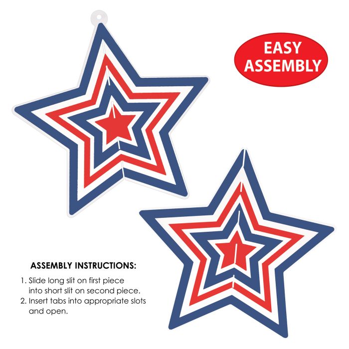 12 Pack Beistle Red, White and Blue 3-D Plastic Star Centerpiece