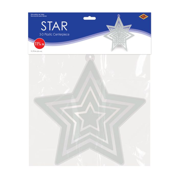 12 Pack Beistle Silver 3-D Plastic Star Centerpiece