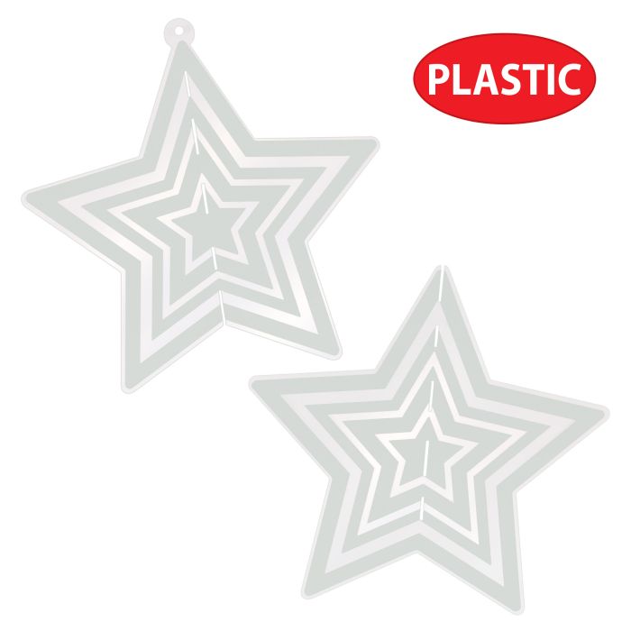 12 Pack Beistle Silver 3-D Plastic Star Centerpiece