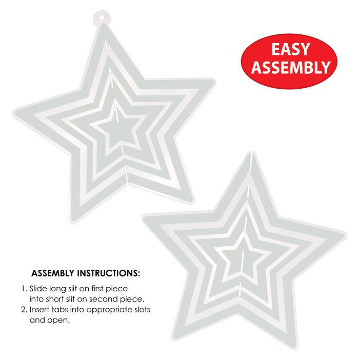 12 Pack Beistle Silver 3-D Plastic Star Centerpiece