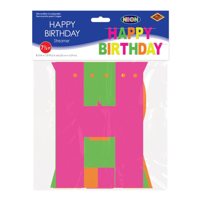 12 Pack Bulk Neon Happy Birthday Streamer