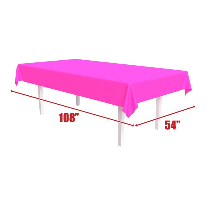 12 Pack Bulk Neon Pink Plastic Rectangular Tablecover