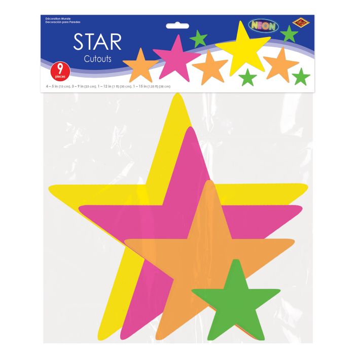 108 Pack Bulk Neon Star Cutout Decorations