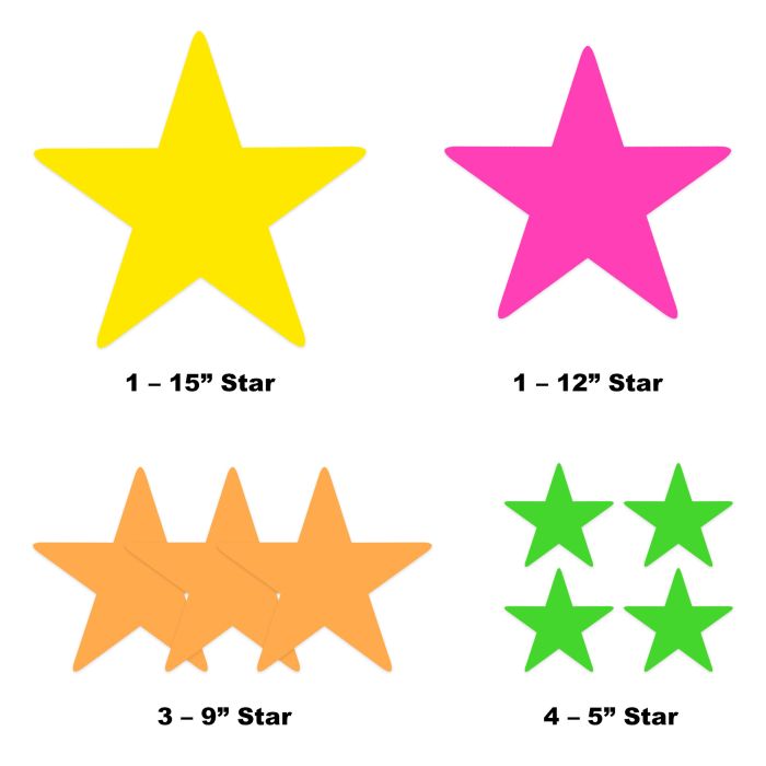 108 Pack Bulk Neon Star Cutout Decorations