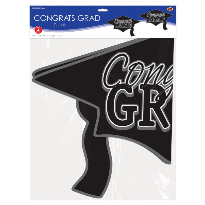24 Pack Bulk Black Congrats Grad Cutout Decorations