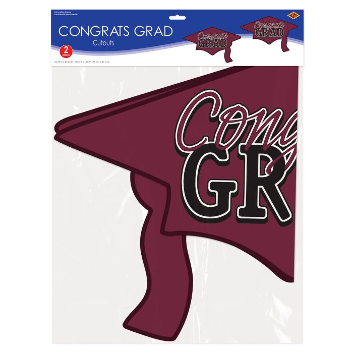 24 Pack Bulk Burgundy Congrats Grad Cutout Decorations