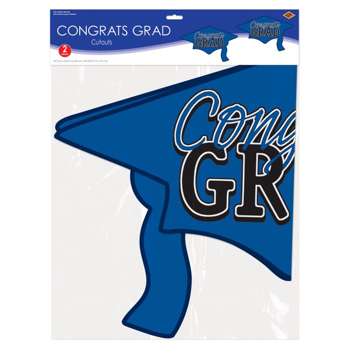 24 Pack Bulk Blue Congrats Grad Cutout Decorations