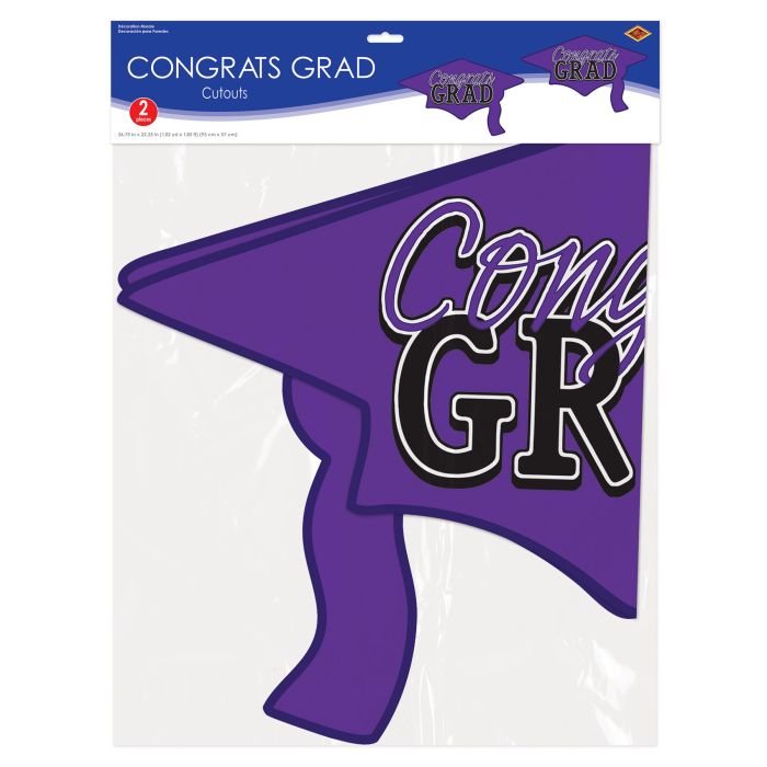 24 Pack Bulk Purple Congrats Grad Cutout Decorations