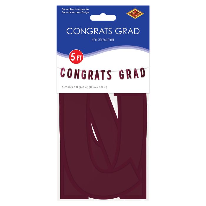 12 Pack Bulk Burgundy Foil Congrats Grad Streamer