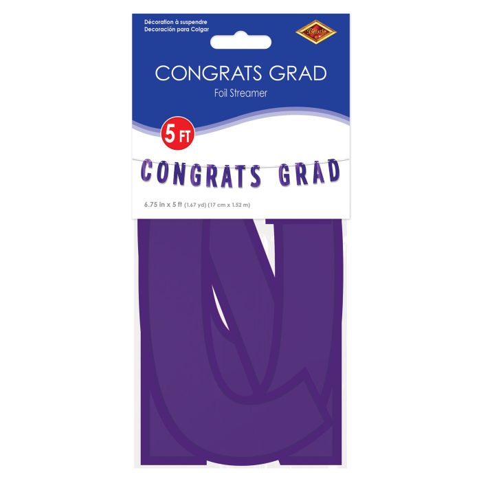 12 Pack Bulk Purple Foil Congrats Grad Streamer