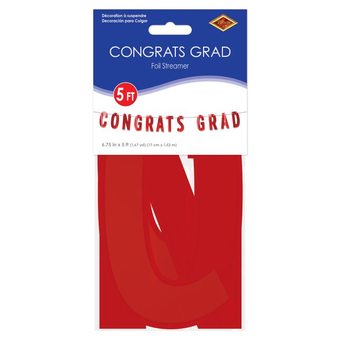 12 Pack Bulk Red Foil Congrats Grad Streamer