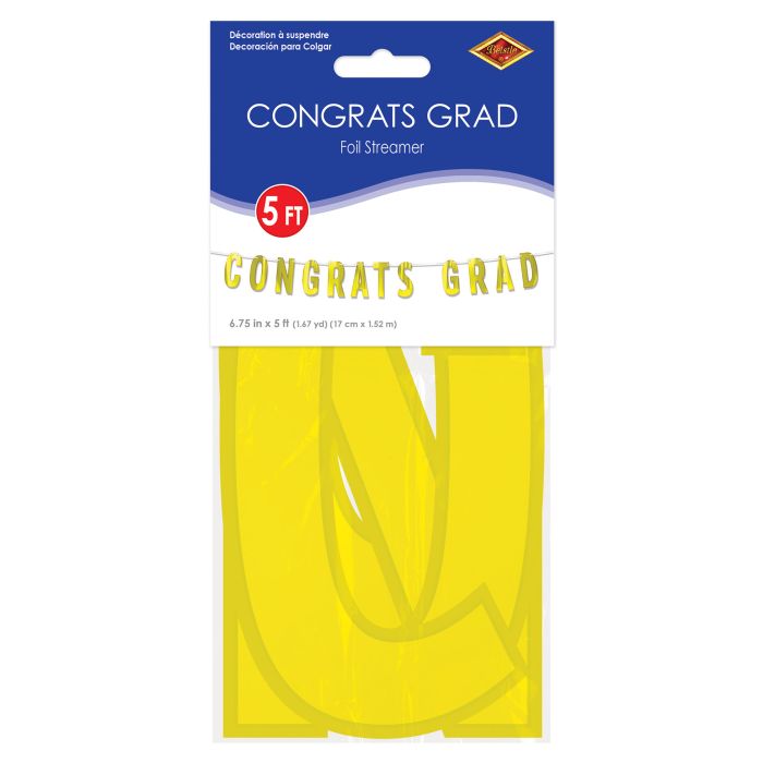 12 Pack Bulk Yellow Foil Congrats Grad Streamer