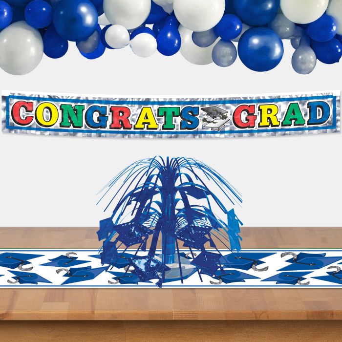 12 Pack Bulk Blue Grad Cap Mini Cascade Centerpiece