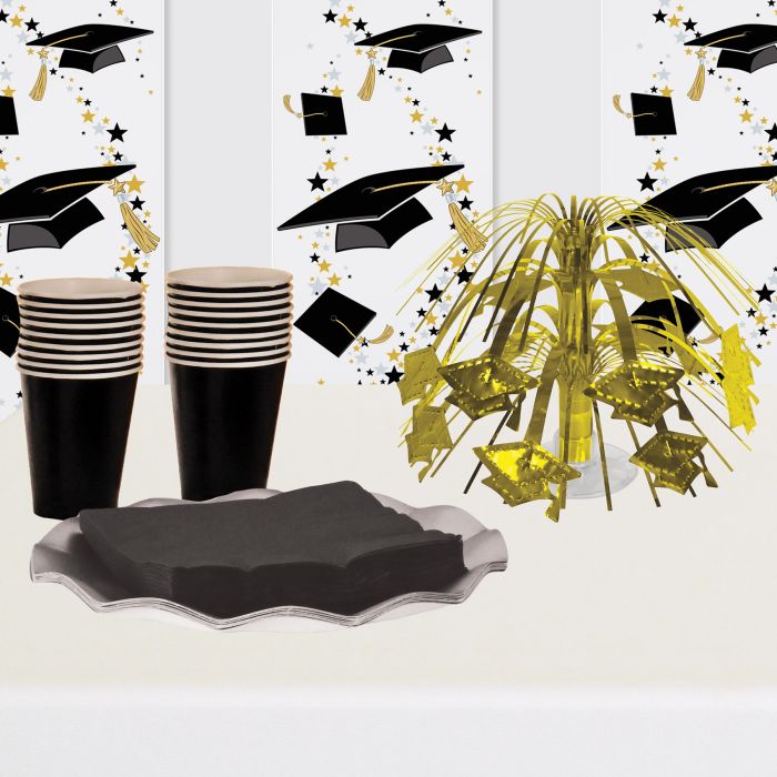 12 Pack Bulk Gold Grad Cap Mini Cascade Centerpiece