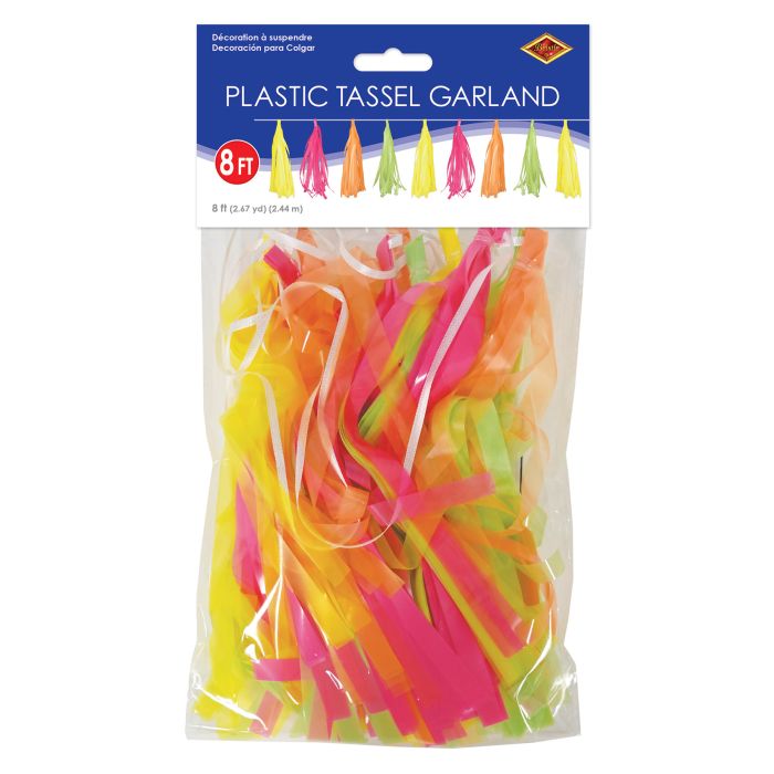 12 Pack Bulk Neon Plastic 8ft Tassel Garland