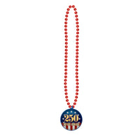 Semiquincentennial Patriotic Medallion Beads - 33 Inch